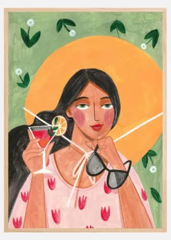 Abstract Modern Bohemian Woman with Cocktail Plakat (21x29.7 cm (A4))