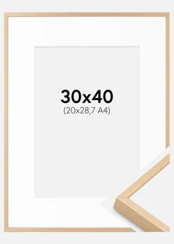 Aluminiumramme Messing 30x40 cm - Passepartout Hvid 21x29,7 cm