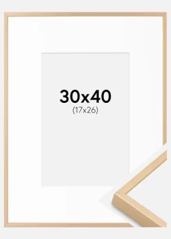 Aluminiumramme Messing 30x40 cm - Passepartout Hvid 18x27 cm