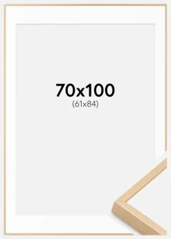 Aluminiumsramme Messing 70x100 cm - Passepartout Hvid 62x85 cm