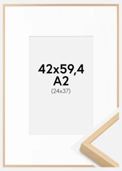 Aluminiumsramme Messing 42x59,4 cm - Passepartout Hvid 25x38 cm
