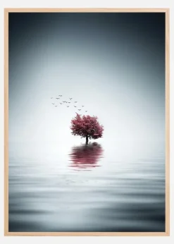 Autumn Trees Reflected Blue Lake Plakat (21x29.7 cm (A4))