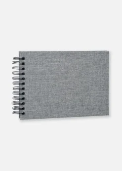 Base Line Canvas Wire-O Grå 23x17 cm (40 Sorte sider / 20 Ark)