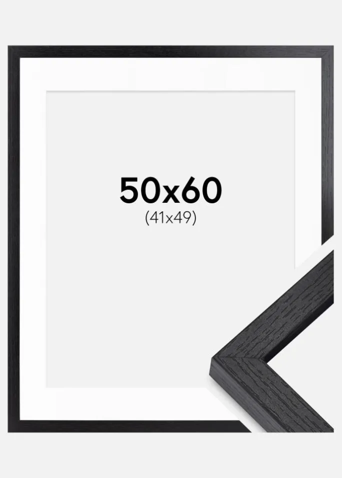 BGA Kasseramme Sort 50x60 cm - Passepartout Hvid 42x50 cm
