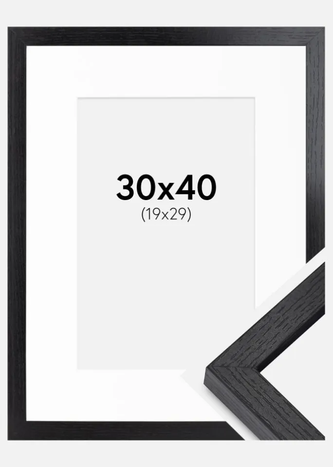 BGA Kasseramme Sort 30x40 cm - Passepartout Hvid 20x30 cm