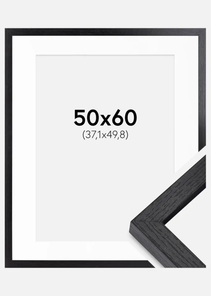 BGA Kasseramme Sort 50x60 cm - Passepartout Hvid 15x20 inches