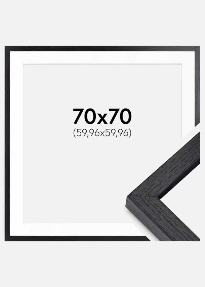 BGA Kasseramme Sort 70x70 cm - Passepartout Hvid 24x24 inches