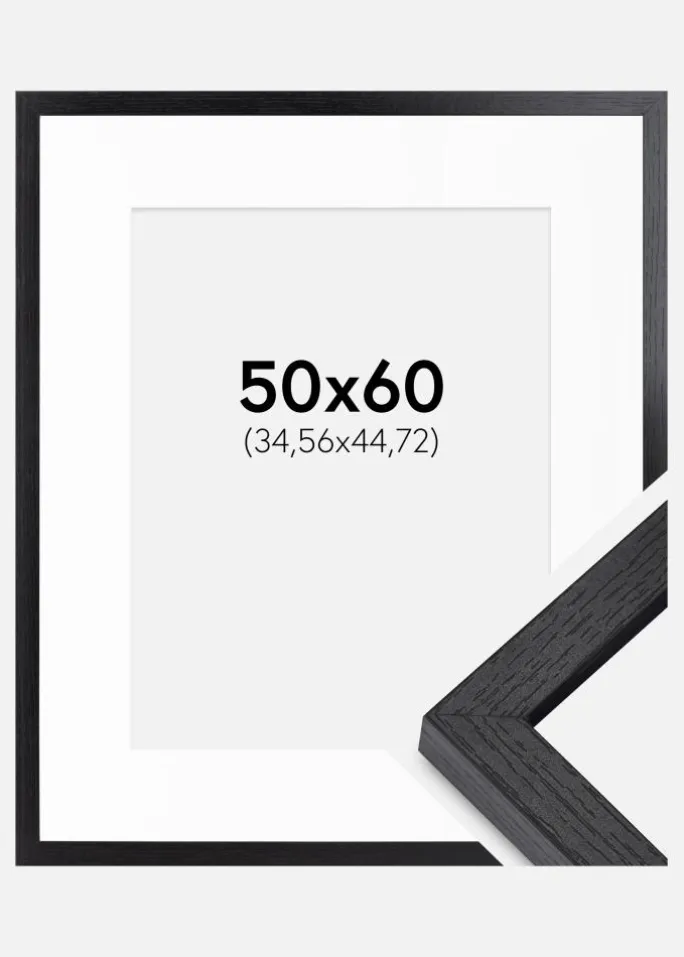 BGA Kasseramme Sort 50x60 cm - Passepartout Hvid 14x18 inches