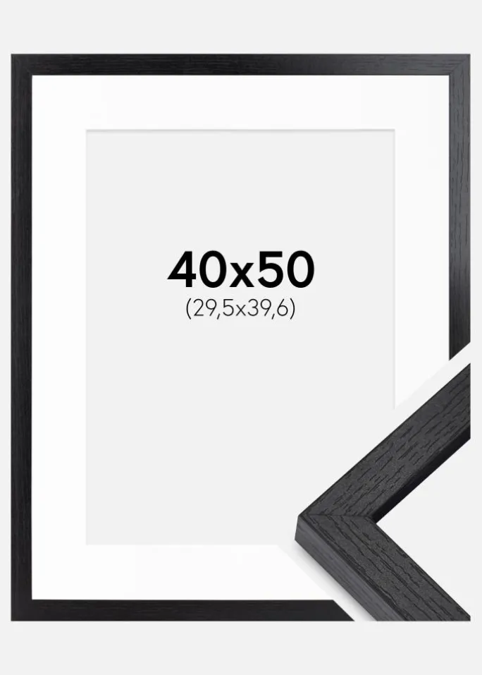 BGA Kasseramme Sort 40x50 cm - Passepartout Hvid 12x16 inches