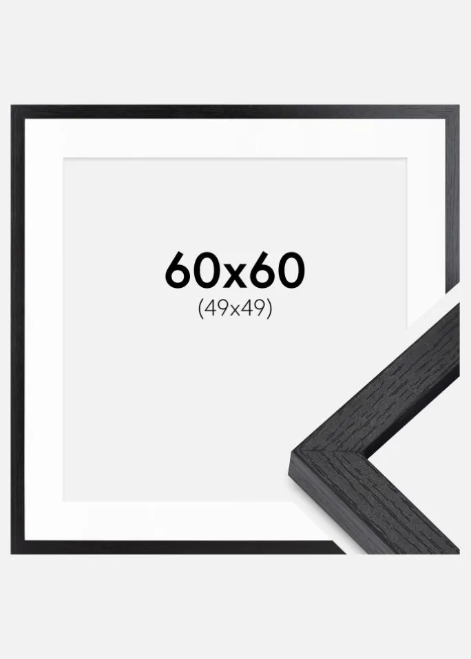 BGA Kasseramme Sort 60x60 cm - Passepartout Hvid 50x50 cm
