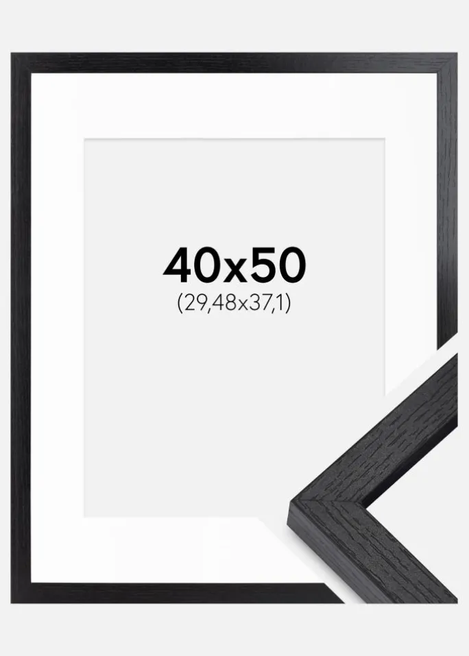 BGA Kasseramme Sort 40x50 cm - Passepartout Hvid 12x15 inches