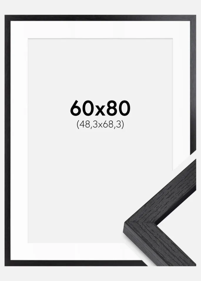 BGA Kasseramme Sort 60x80 cm - Passepartout Hvid 49,3x69,3 cm