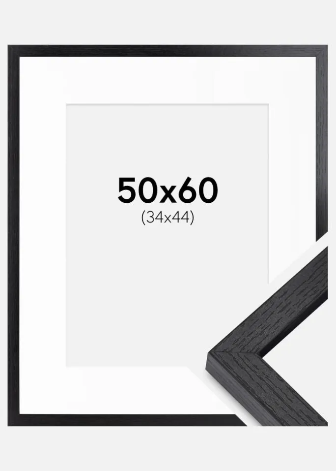 BGA Kasseramme Sort 50x60 cm - Passepartout Hvid 35x45 cm