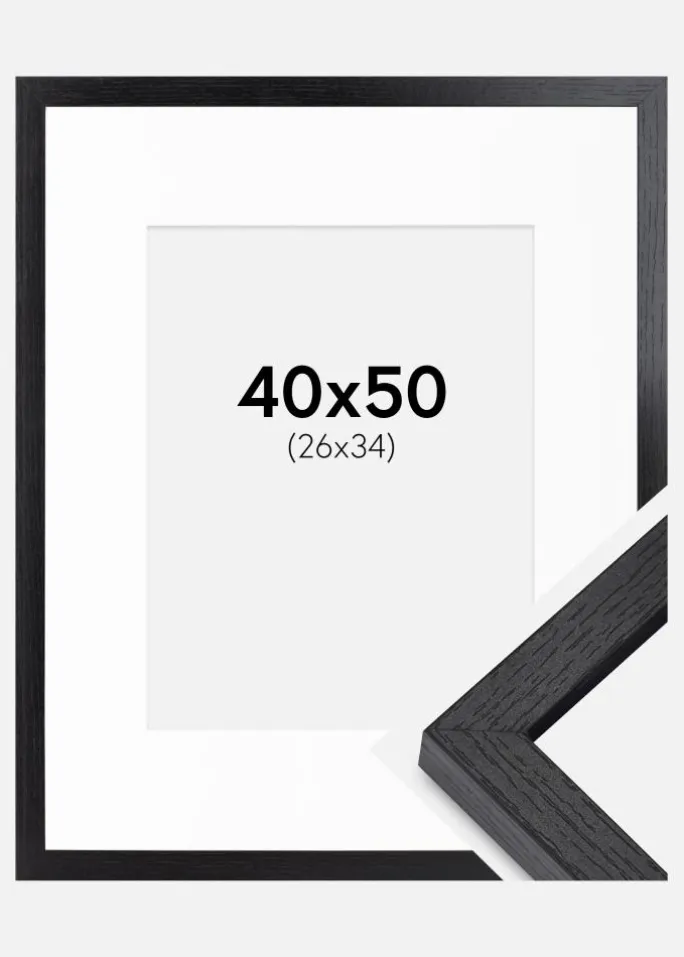 BGA Kasseramme Sort 40x50 cm - Passepartout Hvid 27x35 cm