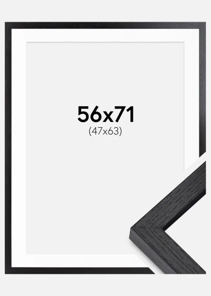 BGA Kasseramme Sort 56x71 cm - Passepartout Hvid 48x64 cm
