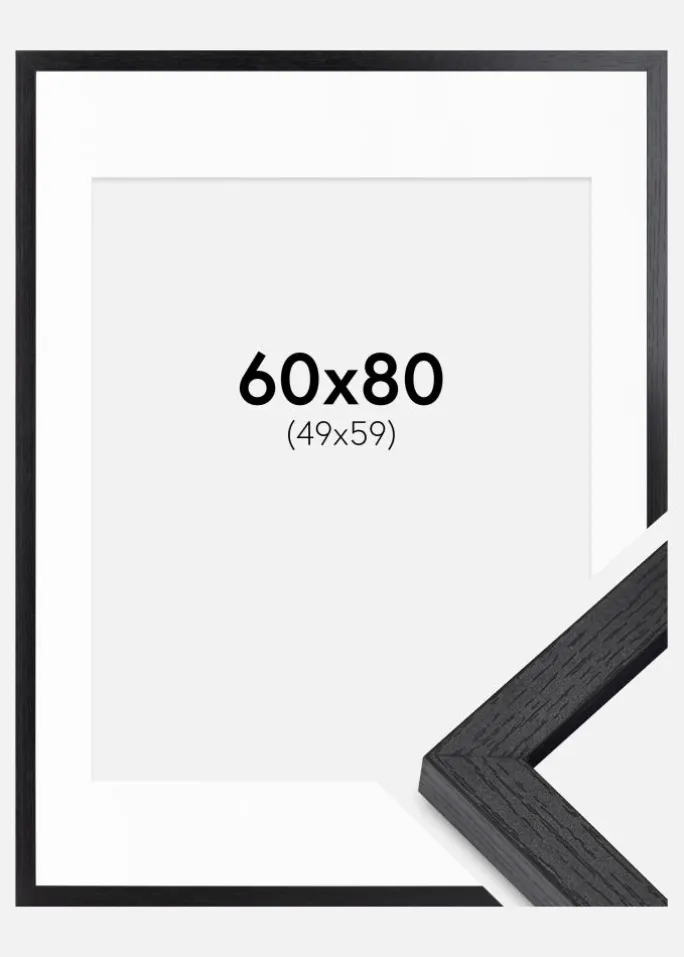 BGA Kasseramme Sort 60x80 cm - Passepartout Hvid 50x60 cm