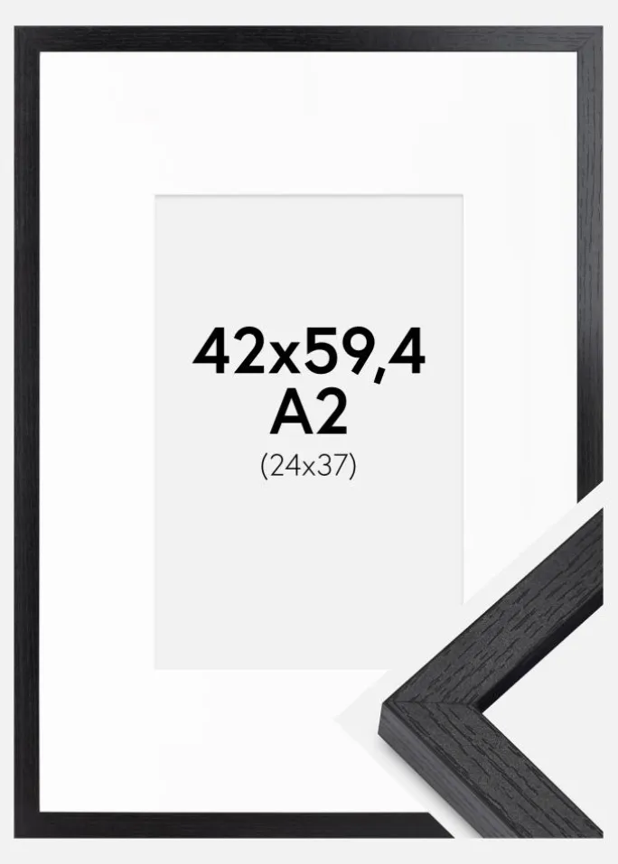 BGA Kasseramme Sort 42x59,4 cm - Passepartout Hvid 25x38 cm