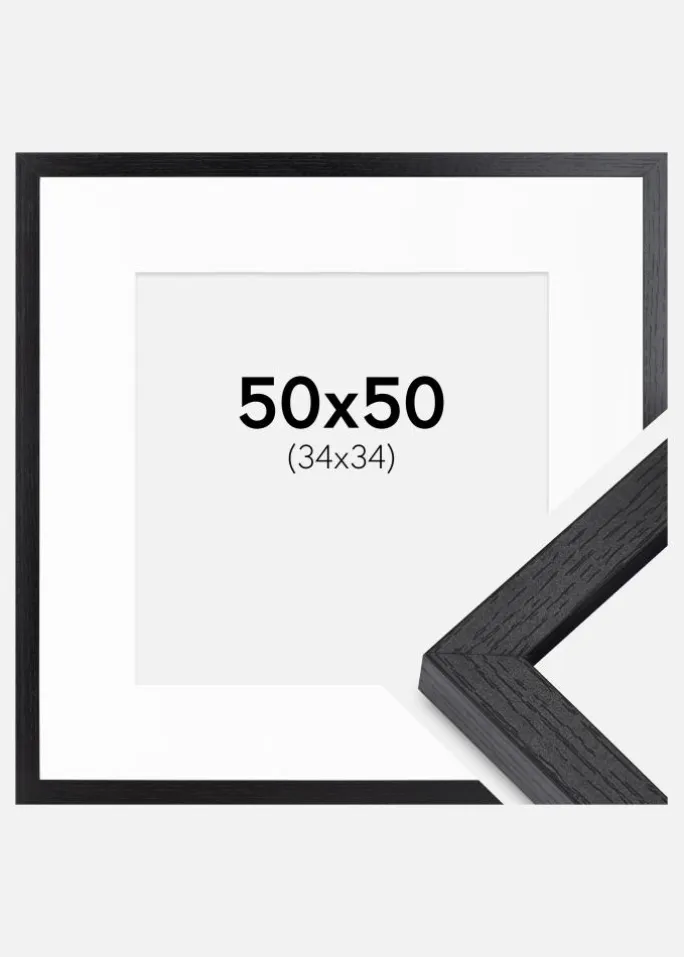 BGA Kasseramme Sort 50x50 cm - Passepartout Hvid 35x35 cm