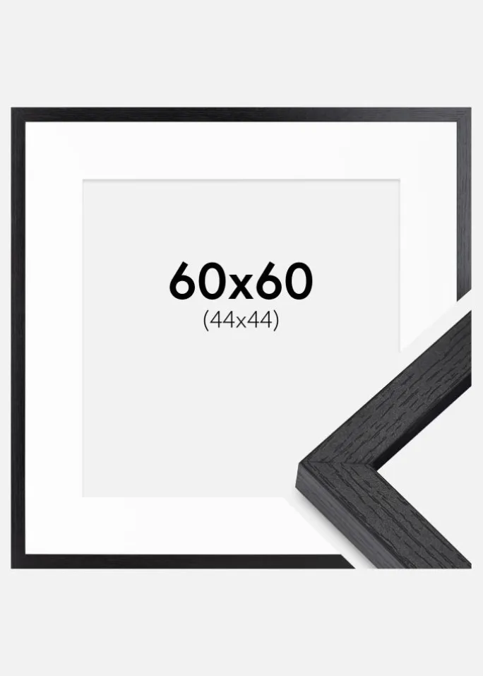 BGA Kasseramme Sort 60x60 cm - Passepartout Hvid 45x45 cm