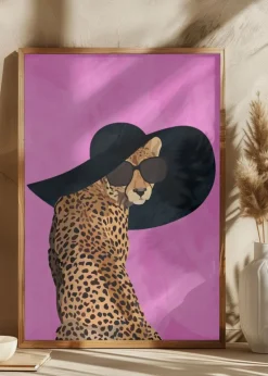Cheetah Hat Pink Plakat (21x29.7 cm (A4))