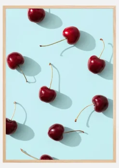 Cherries On Turquoise Plakat (21x29.7 cm (A4))