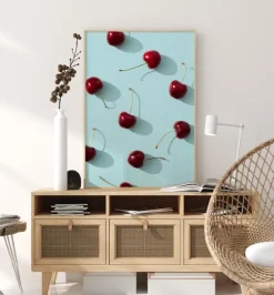 Cherries On Turquoise Plakat (21x29.7 cm (A4))