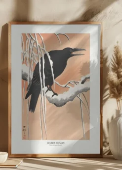 Crow On Snowy Branch Plakat (21x29.7 cm (A4))