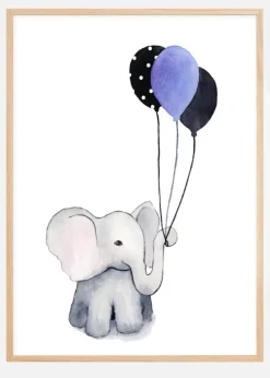 Elephant With Balloons Plakat (21x29.7 cm (A4))