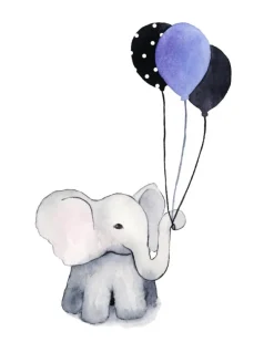Elephant With Balloons Plakat (21x29.7 cm (A4))