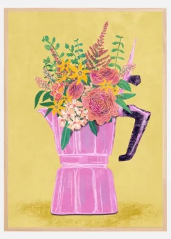Espresso Maker with Flowers Plakat (21x29.7 cm (A4))