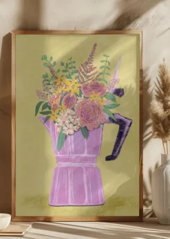 Espresso Maker with Flowers Plakat (21x29.7 cm (A4))