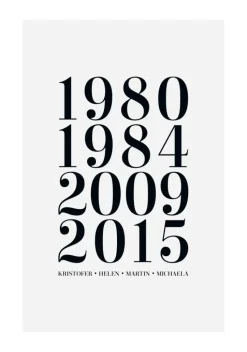 Familietavle - 4 Fødselsår & Navn - Grå (21x29,7 cm (A4))