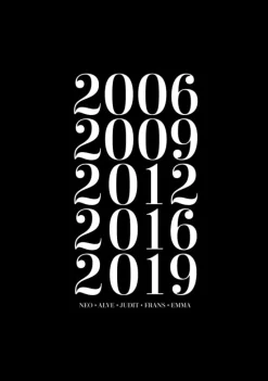 Familietavle - 5 Fødselsår & Navn - Sort (21x29,7 cm (A4))