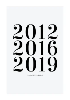 Familietavle - 3 Fødselsår & Navn - Grå (21x29,7 cm (A4))