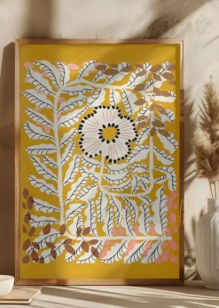 Fern leaves and flower mustard Plakat (21x29.7 cm (A4))