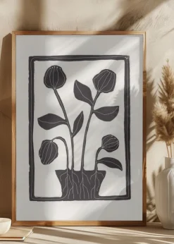 Floral Serenity / Lino Print Plakat (21x29.7 cm (A4))