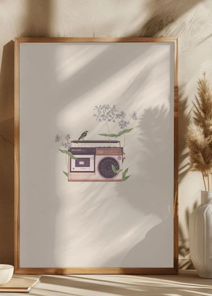 Floral vintage radio Plakat (21x29.7 cm (A4))