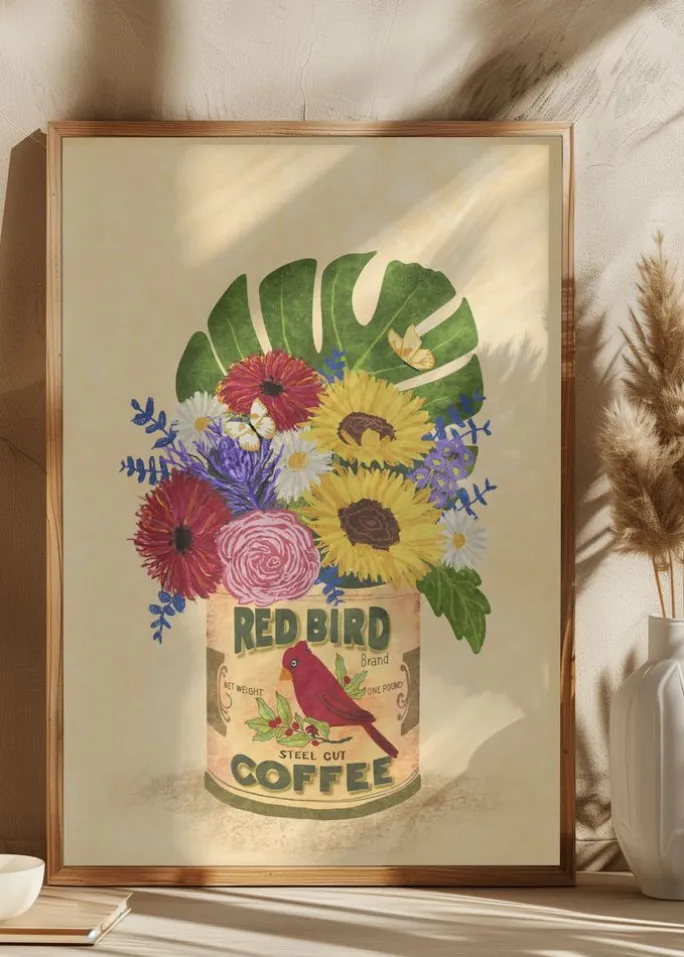 Flowers In a Vintage Coffee Can Plakat (21x29.7 cm (A4))
