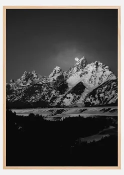Full Moon Sets in the Teton Mountain Range Plakat (21x29.7 cm (A4))