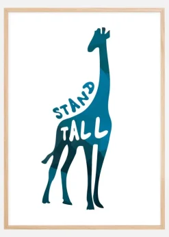 Giraffe stand tall - Blå Plakat (21x29.7 cm (A4))