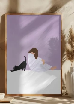 Girl and Cat Plakat (21x29.7 cm (A4))