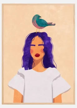Girl with bird Plakat (21x29.7 cm (A4))