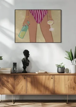 Girl with wine at the beach Plakat (21x29.7 cm (A4))