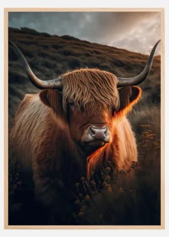 Highland Cow With Big Horns Plakat (21x29.7 cm (A4))