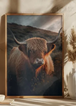 Highland Cow With Big Horns Plakat (21x29.7 cm (A4))
