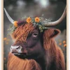 Highland Cow With Flowers Plakat (21x29.7 cm (A4))
