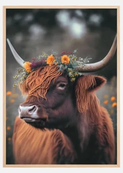 Highland Cow With Flowers Plakat (21x29.7 cm (A4))