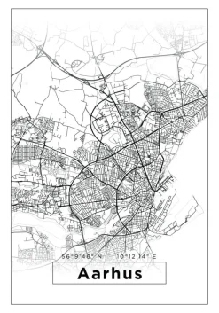 Kort - Aarhus - Hvid Plakat (21x29.7 cm (A4))