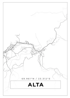 Kort - Alta - Hvid Plakat (21x29.7 cm (A4))