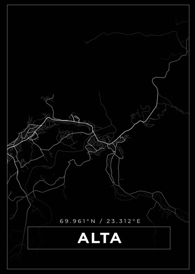 Kort - Alta - Sort Plakat (21x29.7 cm (A4))